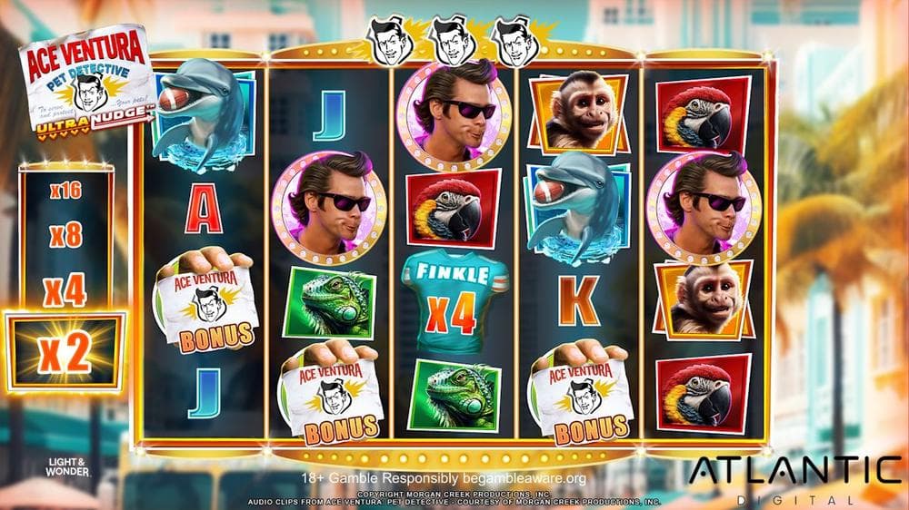 Ace Ventura Pet Detective Ultranudge slot game by Atlantic Digital