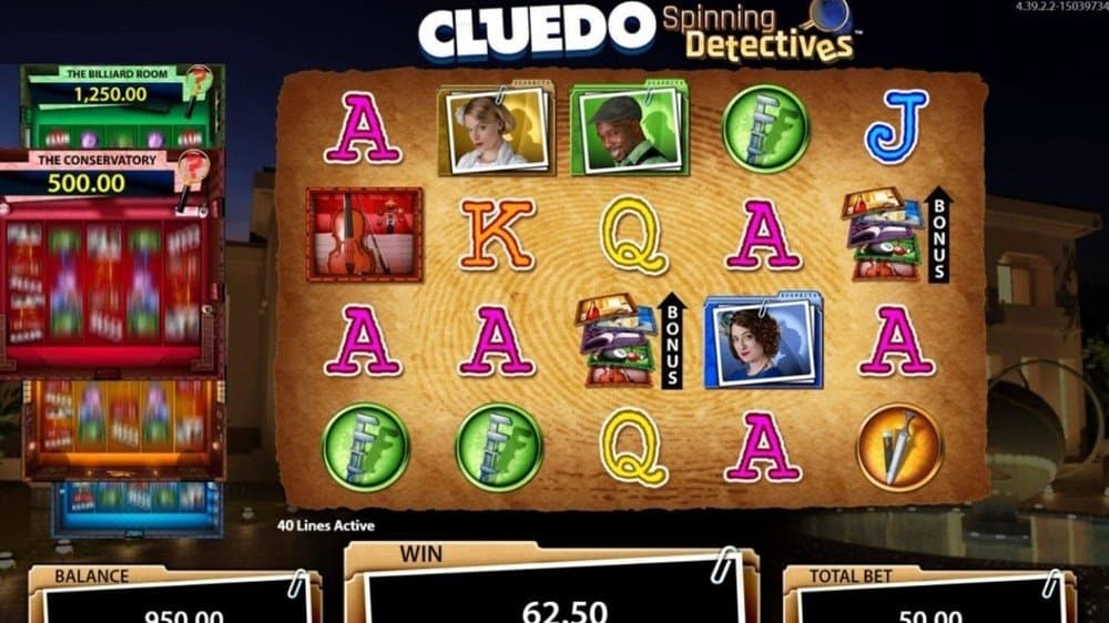 Cluedo Spinning Detectives slot game by WMS