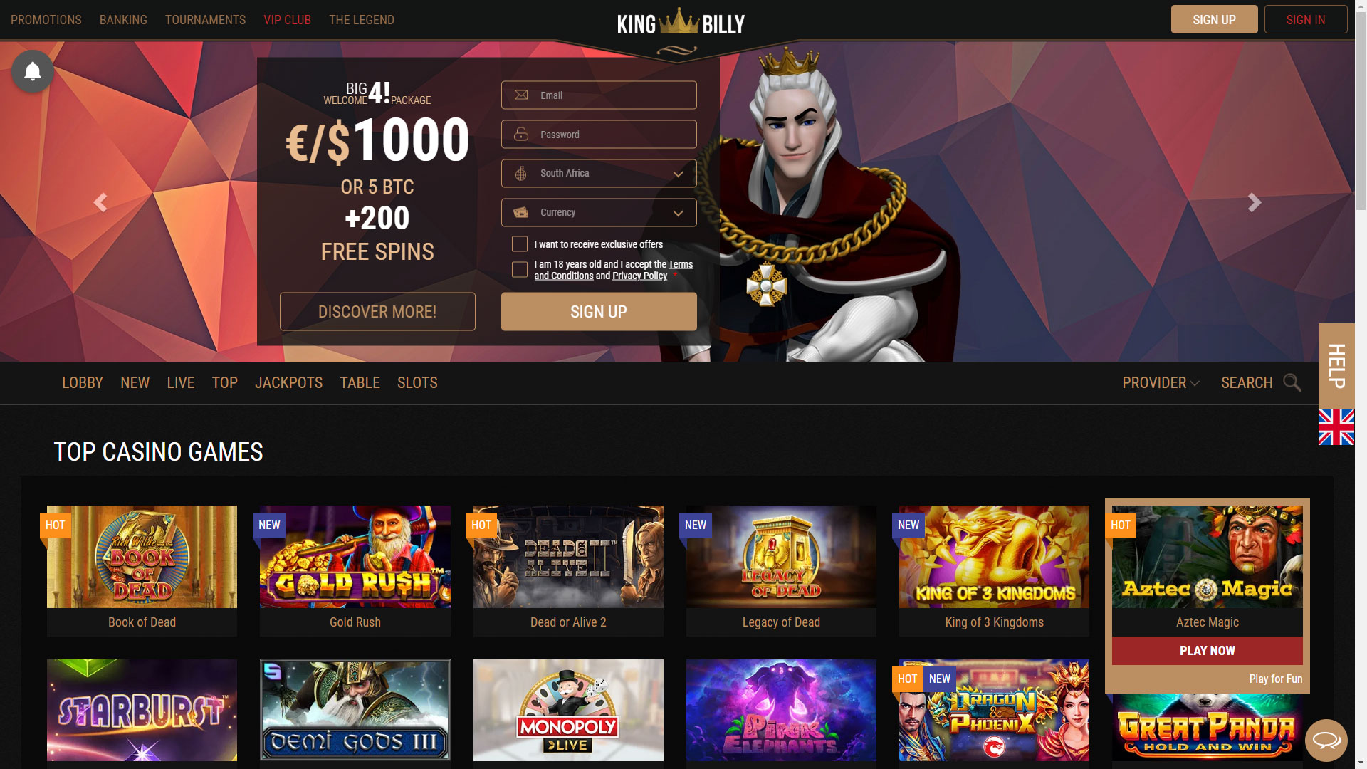 King Billy Casino's exclusive rewards and loyalty program