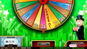 Screenshot of Super Monopoly Money wild spin landing screen